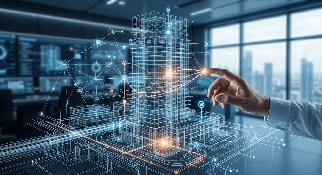 Digital building model with connected data and intelligence networks